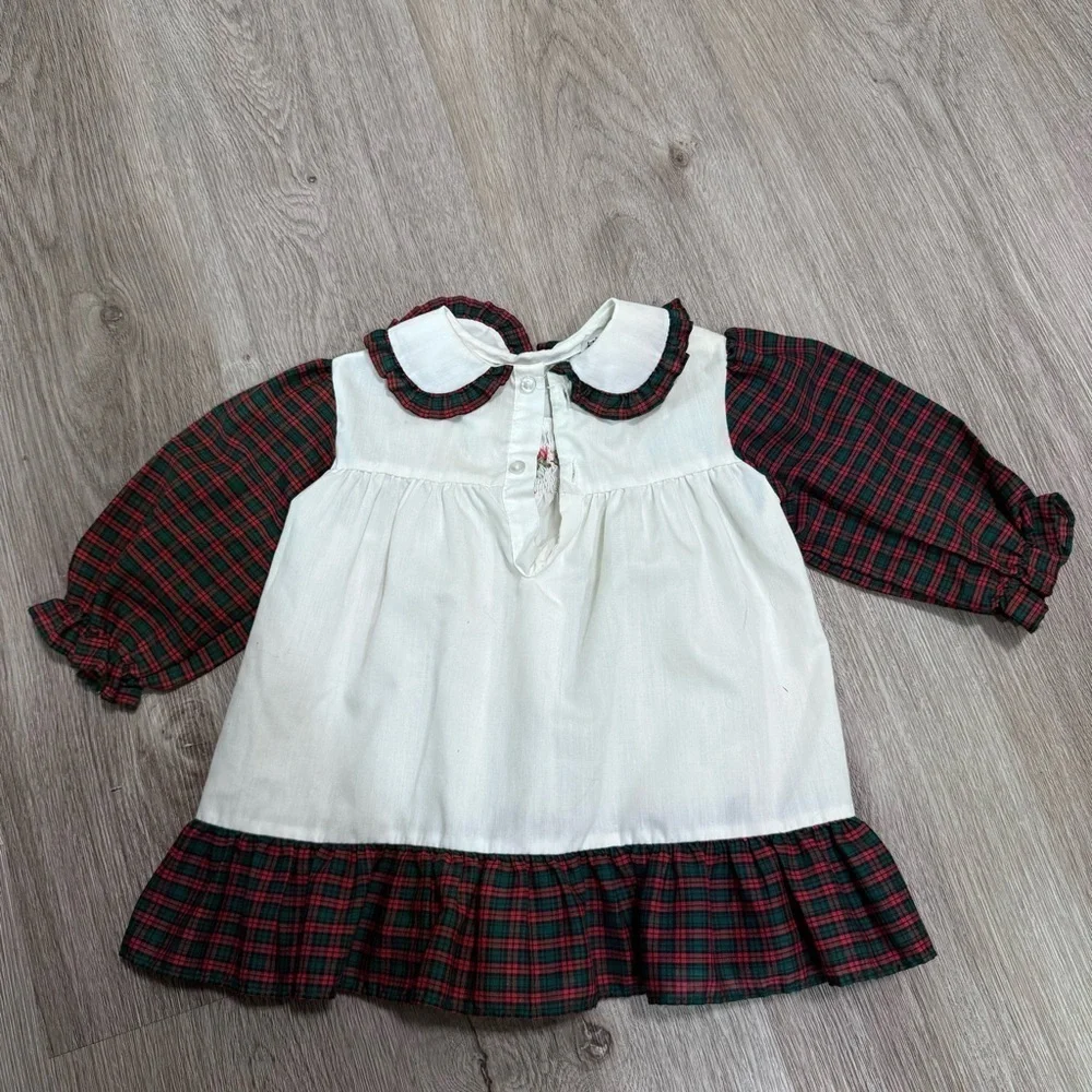 Carters Vintage Baby Girl Red Green Plaid Smocked Christmas Top Peter Pan Collar